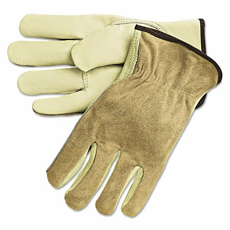 MCR SAFETY Dual Leather Industrial Gloves, Cream, Large, Pair, 12PK 3205L
